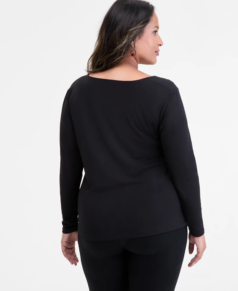 I.n.c. International Concepts Plus Asymmetric-Neck Long-Sleeve Top, Macy's Exclusive