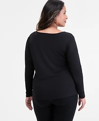 I.n.c. International Concepts Plus Asymmetric-Neck Long-Sleeve Top, Macy's Exclusive