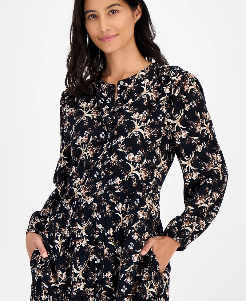 Style & Co Women's Printed Long Sleeve Tiered Dress, Macy's Exclusive