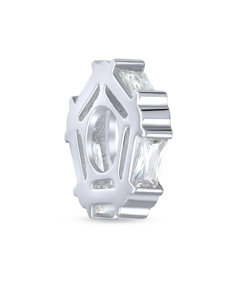 Bling Jewelry Geometric Baguette Cz Thin Spacer Bead Charm Cubic Zirconia .925 Sterling Silver Fits European Bracelet