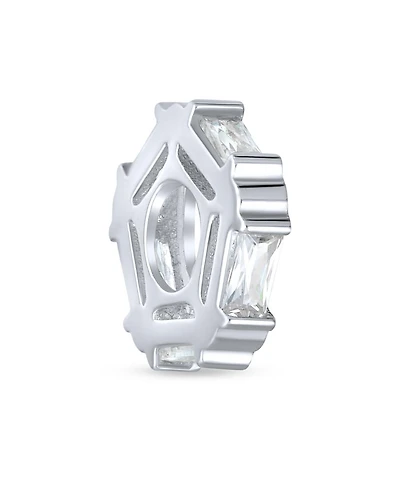 Bling Jewelry Geometric Baguette Cz Thin Spacer Bead Charm Cubic Zirconia .925 Sterling Silver Fits European Bracelet