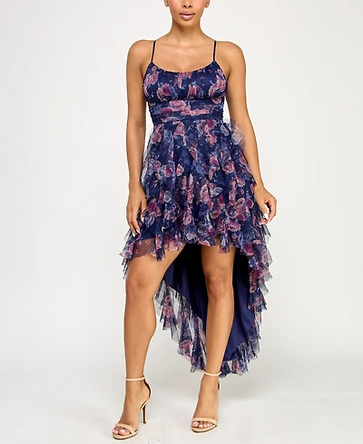 pear culture Juniors' Printed Petal High Low Dress