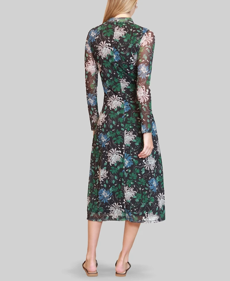 Almost Famous Juniors' Printed-Mesh Long-Sleeve Dress
