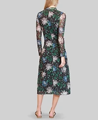 Almost Famous Juniors' Printed-Mesh Long-Sleeve Dress