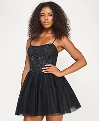 Seni & Cade Juniors' Sequin Top Tulle Bottom Short Dress