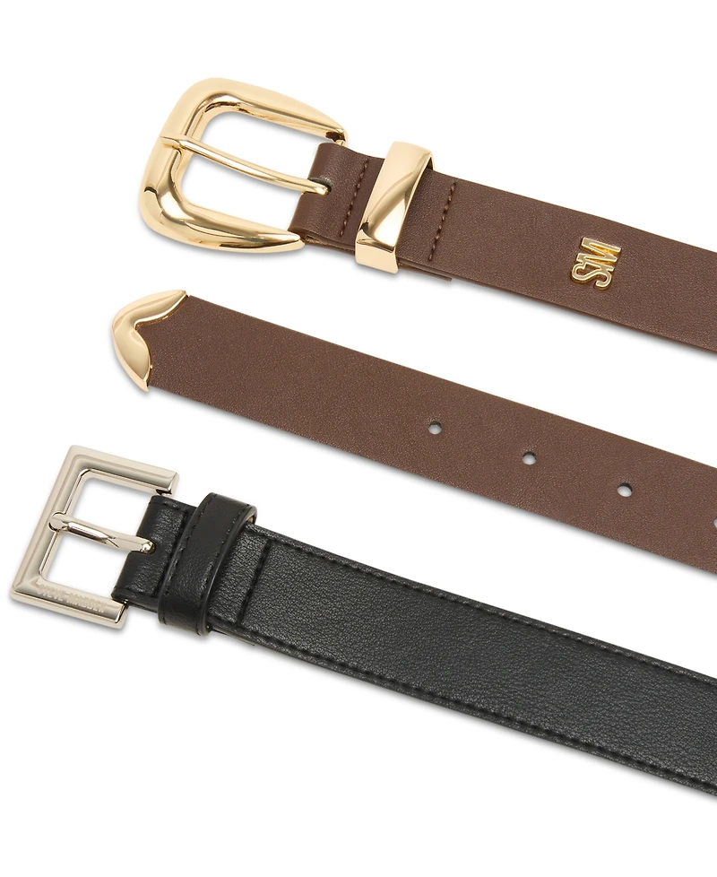 Steve Madden 1.18" Faux-Leather Belts, Set of 2