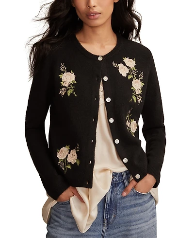 Lucky Brand Women's Cloud Soft Embroidered Crewneck Cardigan