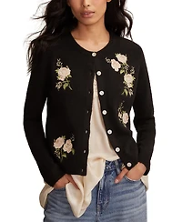 Lucky Brand Women's Cloud Soft Embroidered Crewneck Cardigan