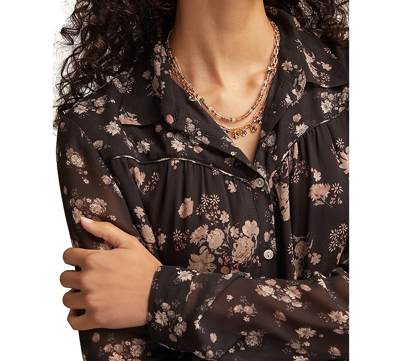 Lucky Brand Women's Mix Print Long Sleeve Button Down Top