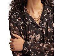 Lucky Brand Women's Mix Print Long Sleeve Button Down Top