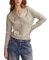 Lucky Brand Women's Cloud Soft Embroidered Crewneck Cardigan