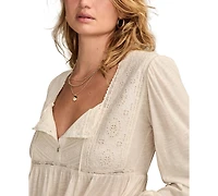 Lucky Brand Women's Embroidered Yoke Square Neck Top