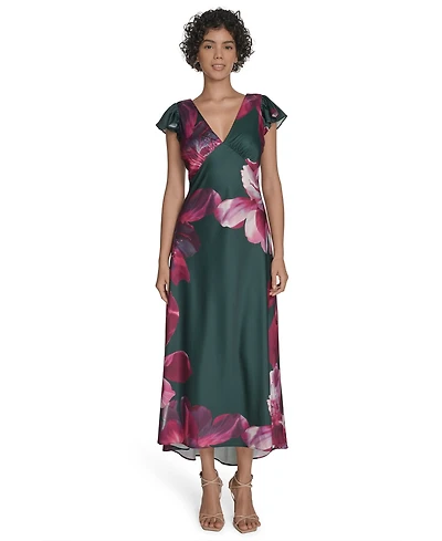 Calvin Klein Women's Flutter Sleeve Satin Midi Dress