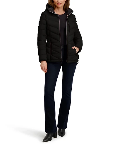 Nautica Women's Hooded Zip-Front Puffer Coat