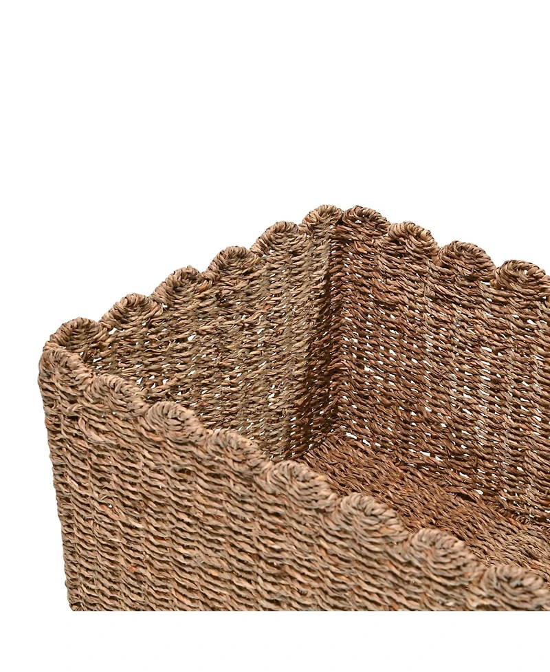 Happimess Arden Coastal Cottage Seagrass Scalloped Rectangular Organizing Storage Baskets (Set of 3)