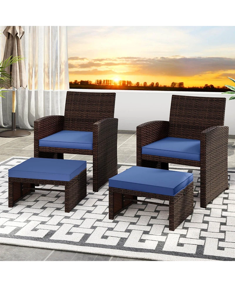Costway Patio Pe Rattan Ottomans with Soft Zippered Cushions for Deck Outdoor