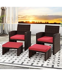 Costway Patio Pe Rattan Ottomans with Soft Zippered Cushions for Deck Outdoor