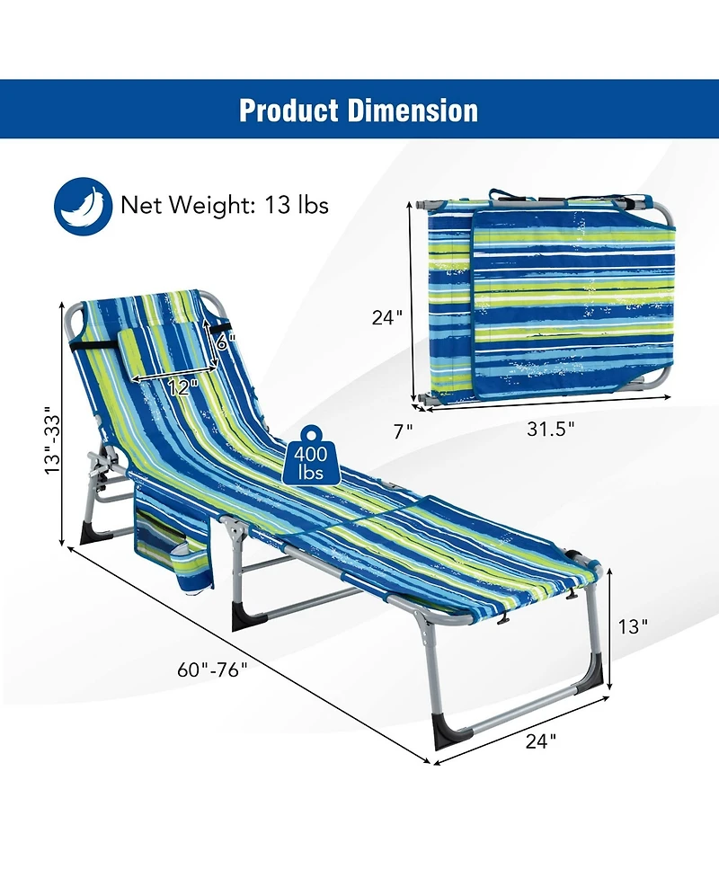 Costway Outdoor Folding Chaise 5-Position Lounge Chair with Face Hole & Adjustable Footrest