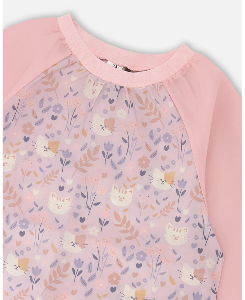 Deux par Deux Girl School Apron Lilac Cat Print - Toddler|Child