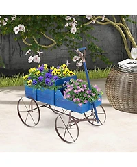 Gymax Patio Wooden Garden Flower Planter Wagon Plant Bed W/ Wheel Garden Yard