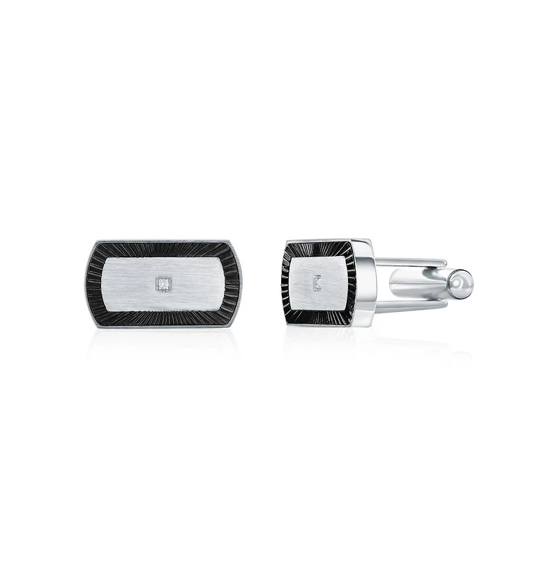 Metallo Stainless Steel, D-c Outline, Single Cz Cuff Links
