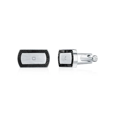 Metallo Stainless Steel, D-c Outline, Single Cz Cuff Links