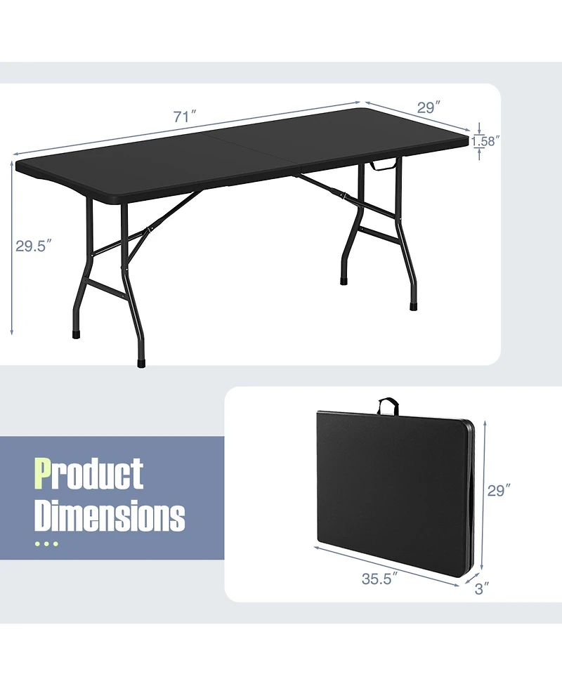 6 Feet Portable Folding Table 350 lbs Capacity Fold-in-Half with Hdpe Tabletop
