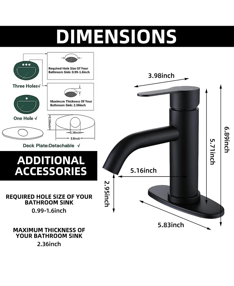 Greenspring Single Hole Single-Handle Bathroom Faucet in Matte Black