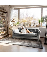 Bingopaw Large Furniture Style Scratching Resistant Leather Dog Sofa Bed for Pets up to 120lbs