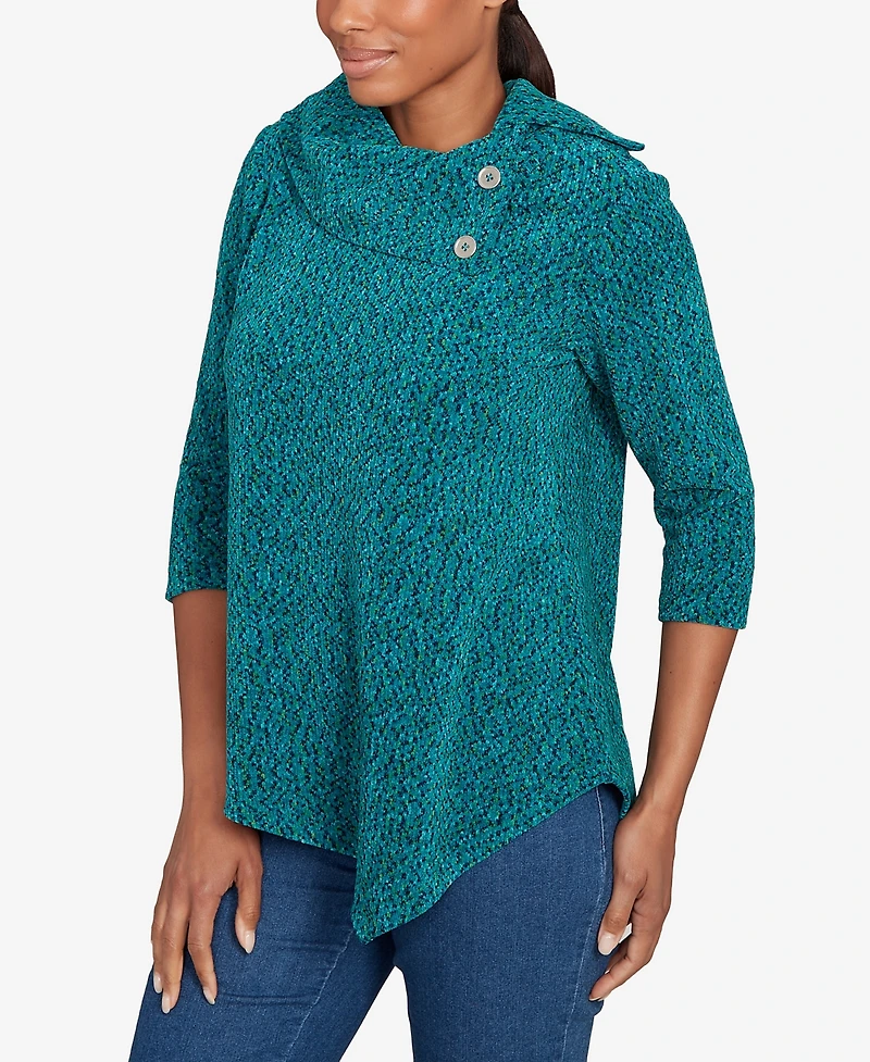 Ruby Rd. Petite Spacedye Chenille Split Cowl Neck Top