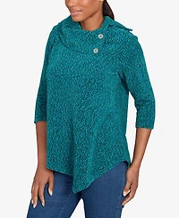 Ruby Rd. Petite Spacedye Chenille Split Cowl Neck Top