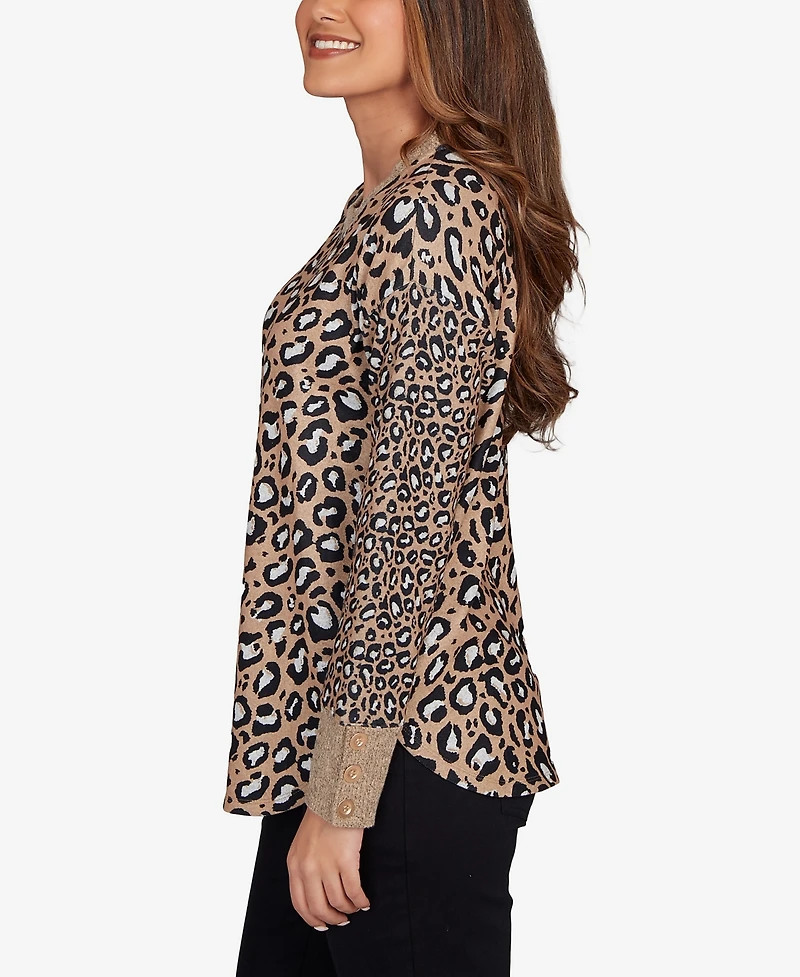 Ruby Rd. Petite Trimmed Cozy Animal Print Sweater