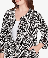 Ruby Rd. Petite Zebra Collared Knit Swing Jacket