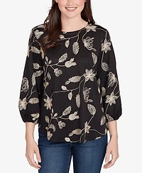 Ruby Rd. Petite Metallic Embroidered Floral Top