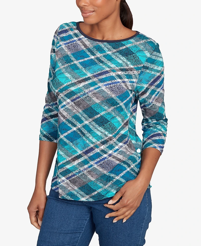 Ruby Rd. Petite Solid Tipped Plaid Knit Top