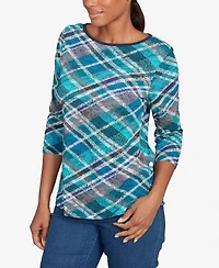 Ruby Rd. Petite Solid Tipped Plaid Knit Top