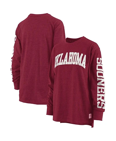 Pressbox Women's Heathered Crimson Oklahoma Sooners Two-Hit Canyon Long Sleeve T-Shirt