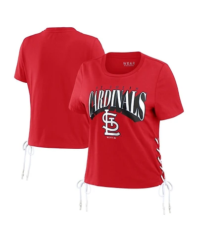 Wear by Erin Andrews Women's Red St. Louis Cardinals Side Lace-Up Cropped T-Shirt