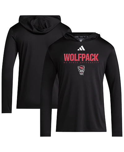 Adidas Men's Black Nc State Wolfpack 2025 Sideline Training Long Sleeve Hooded T-Shirt