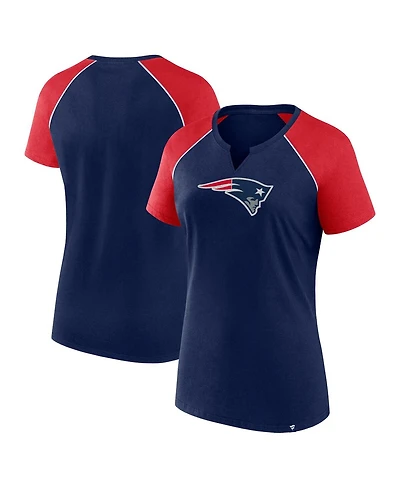 Fanatics Women's Navy/Red New England Patriots Glittered Primary Raglan T-Shirt