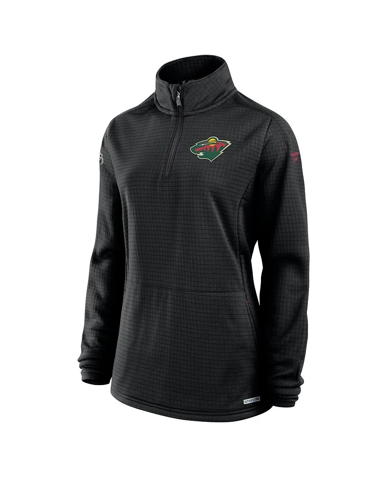 Fanatics Women's Black Minnesota Wild Authentic Pro Rink Lightweight Quarter-Zip Pullover Sweatshirt