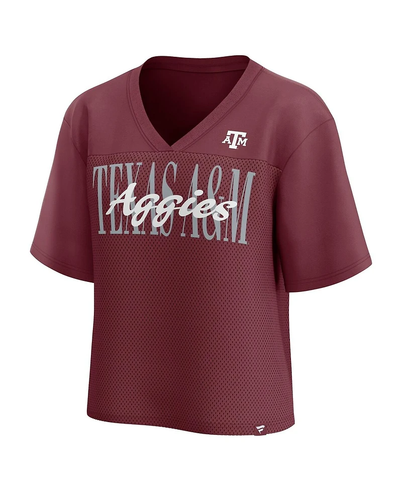 Fanatics Women's Maroon Texas A&M Aggies Tall Script Overlay Mesh V-Neck Fashion Top