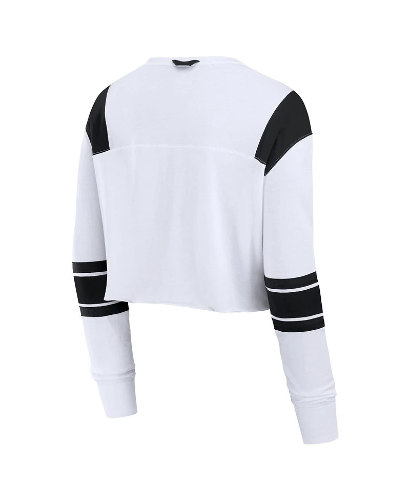Fanatics Women's White Jacksonville Jaguars Stretch Cropped Fashion Long Sleeve T-Shirt