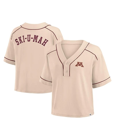 Fanatics Women's Tan Minnesota Golden Gophers Oversized Dominant Force Cropped V-Neck T-Shirt