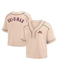 Fanatics Women's Tan Minnesota Golden Gophers Oversized Dominant Force Cropped V-Neck T-Shirt