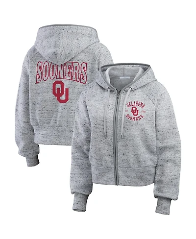 Wear by Erin Andrews Women's Heather Gray Oklahoma Sooners Speckle Double-Hit Raglan Full-Zip Hoodie