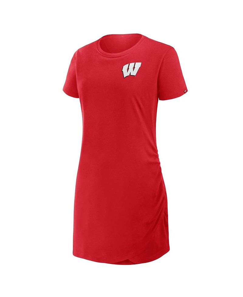 Fanatics Women's Red Wisconsin Badgers Ruched Drape T-Shirt Dress