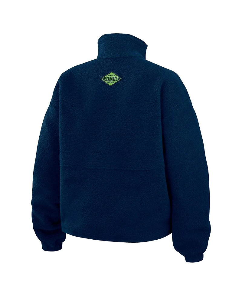 Wear by Erin Andrews Women's College Navy Seattle Seahawks Polar Fleece Half-Zip Jacket