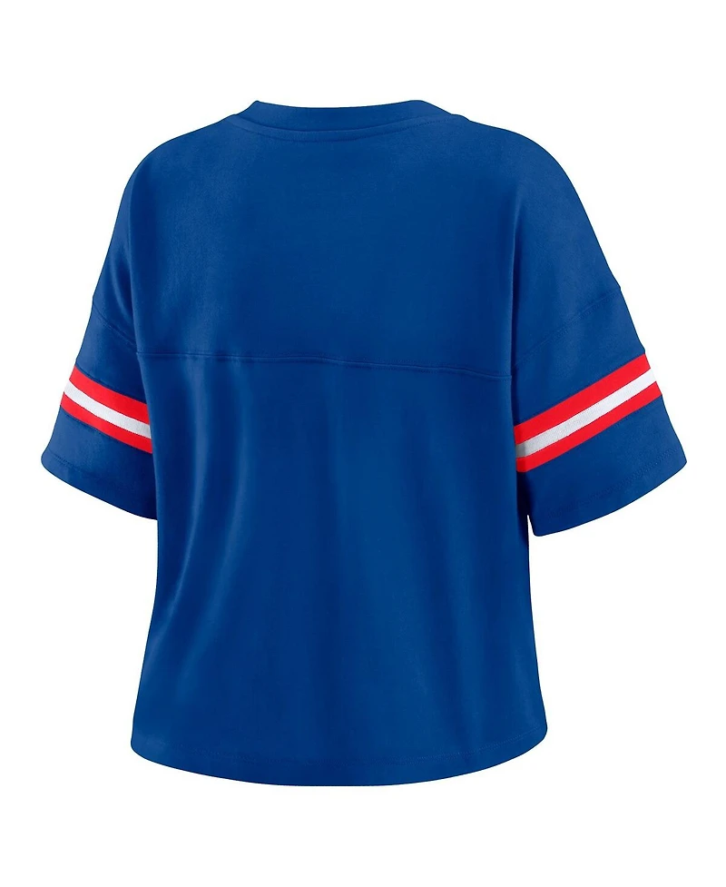Wear by Erin Andrews Women's Royal Buffalo Bills Color Block Boxy Modest Crop V-Neck T-Shirt