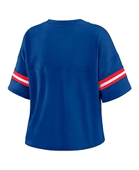 Wear by Erin Andrews Women's Royal Buffalo Bills Color Block Boxy Modest Crop V-Neck T-Shirt